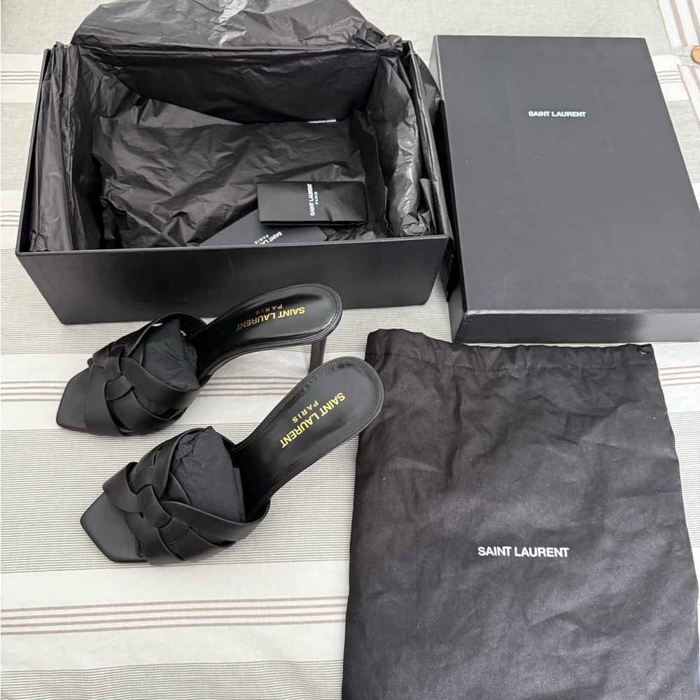 Saint Laurent Black Braided Slide Sandals